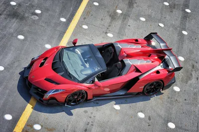 Radiant Red Wallpaper Cars Wallpaper 4K 3000x1996 Red, Lamborghini, Veneno, Roadster, Supercar, Parked, On, A, Concrete, Surface, Yellow, Line, Gray, Ultrawide, QHD