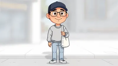Bright Normcore Wallpaper Cars Wallpaper 4K 4608x2592 Normcore, Cartoon, Character, In, Cap, And, Glasses, Gray, Sweater, Jeans, Tote, Bag, White, Ultrawide, 4k