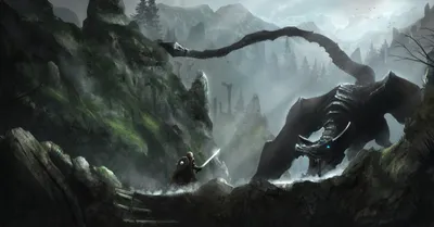 Fantasy Warrior Confronts Fierce Dragon Fantasy Wallpaper 4K 5000x2612 A, Fantasy, Warrior, Confronts, Fierce, Dragon, In, Dramatic, Landscape, Capturing, Intense, Battle, Gray, Ultrawide, 4k