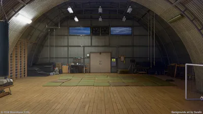 Anime Gym Room Wooden Abstract Wallpaper 4K 1920x1080 Hd, Anime-style, Gym, Room, With, Wooden, Floors, Exercise, Mats, Equipment, Portrayed, Detailed, Gray, Brown, Ultrawide, Full HD