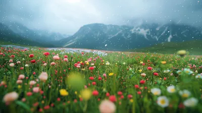 Bold Vibrant Wallpaper Nature Wallpaper 4K 2912x1632 Hd, Desktop, Wallpaper, Featuring, A, Vibrant, Meadow, With, Colorful, Wildflowers, Against, Misty, White, Ultrawide, QHD