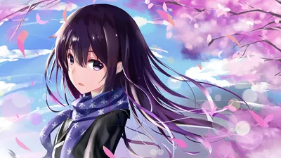 Anime Character Purple Eyes Long Nature Wallpaper 4K 1920x1080 An, Anime, Character, With, Purple, Eyes, Long, Hair, Blue, Scarf, Stands, Amidst, Black, White, Ultrawide, Full HD