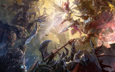 Serene Dynamic Wallpaper Fantasy Wallpaper 4K 1920x1201 A, Dynamic, Fantasy, Battle, Scene, Featuring, Fierce, Warriors, Clashing, Amidst, Dramatic, Backdrop, Gray, Ultrawide, Full HD