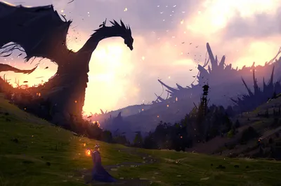 Majestic Dragon Looms Mystical Nature Wallpaper 4K 1920x1275 A, Majestic, Dragon, Looms, Over, Mystical, Landscape, Sunset, Adorned, Dark, Mountains, Glowing, White, Ultrawide, Full HD