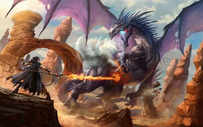 Depicting Dramatic Battle Between Wizard Fantasy Wallpaper 4K 1920x1200 Hd, Desktop, Wallpaper, Depicting, A, Dramatic, Battle, Between, Wizard, Massive, Dragon, Rocky, Gray, Ultrawide, Full HD