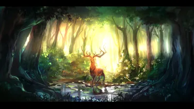 Vibrant Majestic Wallpaper Nature Wallpaper 4K 2560x1440 A, Majestic, Stag, Stands, In, Mystical, Forest, Bathed, Soft, Light, Surrounded, Vibrant, White, Ultrawide, QHD