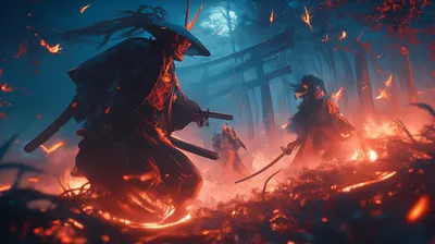 Golden Depicting Wallpaper Black/Dark Wallpaper 4K 2912x1632 Hd, Pc, Desktop, Wallpaper, Depicting, A, Dark, Intense, Night, Scene, Samurai, Warriors, Pink, Gray, Brown, Ultrawide, QHD