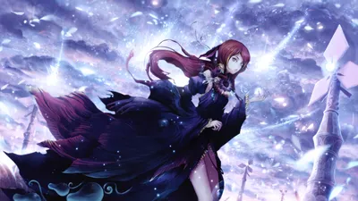 Vivid Anime Wallpaper Nature Wallpaper 4K 1920x1080 Anime-style, Original, Hd, Desktop, Wallpaper, Featuring, A, Red-haired, Girl, Flowing, Dark, Dress, White, Gray, Ultrawide, Full HD