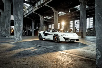 White Mclaren 570s Supercar Cars Wallpaper 4K 4096x2731 White, Mclaren, 570s, Supercar, Parked, Inside, A, Spacious, Industrial, Warehouse, Captured, Stunning, Gray, Landscape, 4k
