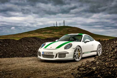 Bold White Wallpaper Cars Wallpaper 4K 4096x2734 White, Porsche, 911, Turbo, Sports, Car, With, Green, Racing, Stripes, Parked, Rugged, Gray, Landscape, 4k