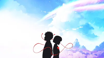 Silhouettes Mitsuha Miyamizu Taki Nature Wallpaper 4K 1920x1080 Silhouettes, Of, Mitsuha, Miyamizu, And, Taki, Tachibana, Connected, Red, Thread, Against, Vibrant, White, Ultrawide, Full HD