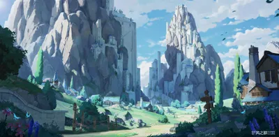 Quad Fantasy City Nature Wallpaper 4K 3840x1885 2k, Quad, Hd, Fantasy, City, Desktop, Wallpaper, Showing, Sunlit, Mountain, Fortress, Towering, Gray, Ultrawide, 4k
