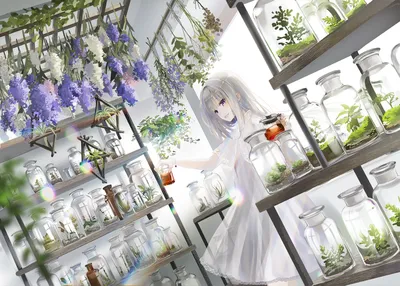Anime Original Depicting Girl Nature Wallpaper 4K 3000x2142 Anime-style, Original, Hd, Desktop, Wallpaper, Depicting, A, Girl, Silver, Hair, Bright, Botanical, White, Landscape, QHD