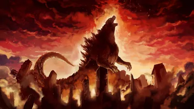 Dramatic Godzilla Movie Towering Fiery World Wallpaper 4K 1920x1080 A, Dramatic, Scene, Featuring, Godzilla, From, The, (2014), Movie, Towering, Against, Fiery, Orange, White, Ultrawide, Full HD