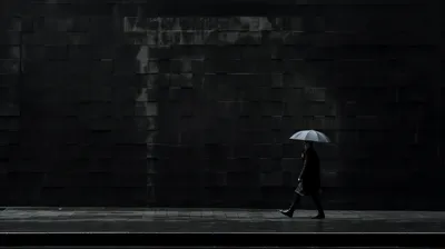 Serene Person Wallpaper Black/Dark Wallpaper 4K 2184x1224 A, Person, Walks, In, Dark, Cityscape, Holding, Light-colored, Umbrella, Against, Dramatic, Black, Gray, Ultrawide, Full HD