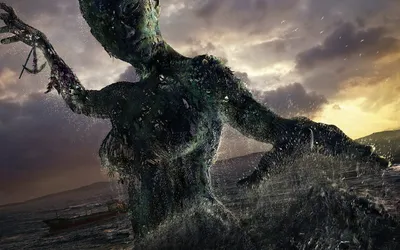 Giant Mythical Figure Emerges Fantasy Wallpaper 4K 1920x1200 A, Giant, Mythical, Figure, Emerges, From, The, Ocean, Enveloped, Swirling, Water, Rich, Gray, Ultrawide, Full HD