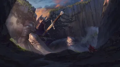 Vivid Fantasy Wallpaper Fantasy Wallpaper 4K 1920x1084 A, Fantasy, Scene, Depicting, Giant, Armored, Warrior, Resting, Cliff, Wielding, Massive, Sword, Gray, Ultrawide, Full HD