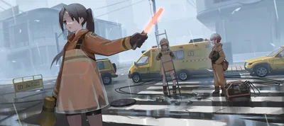 Anime Girl Directing Traffic Cars Wallpaper 4K 5629x2505 4k, Ultra, Hd, Anime, Wallpaper, Featuring, A, Girl, Directing, Traffic, Light, Baton, White, Ultrawide