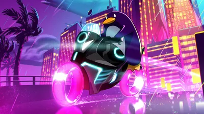 Neon Lit Cityscape Futuristic Motorcycle World Wallpaper 4K 1920x1080 Hd, Pc, Desktop, Wallpaper, Featuring, A, Neon-lit, Cityscape, Futuristic, Motorcycle-riding, Penguin, Inspired, White, Pink, Ultrawide, Full HD