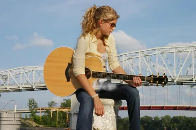 Radiant Taylor Wallpaper World Wallpaper 4K 4000x2668 Taylor, Swift, Playing, An, Acoustic, Guitar, Outdoors, With, Bridge, Depicted, Vibrant, Ultra, Gray, Landscape, 4k
