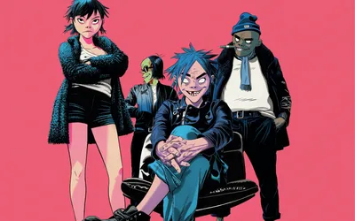 Animated Members Gorillaz Abstract Wallpaper 4K 3200x2000 Hd, Pc, Wallpaper, Featuring, The, Animated, Members, Of, Gorillaz, Against, Solid, Pink, Gray, Black, Ultrawide, QHD