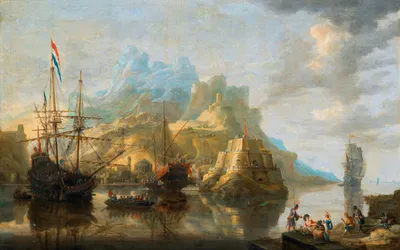 Dreamy Artistic Wallpaper Nature Wallpaper 4K 5245x3280 Artistic, 4k, Ultra, Hd, Painting, Of, A, Bustling, Harbor, Ships, Castle, Ruins, Gray, Ultrawide