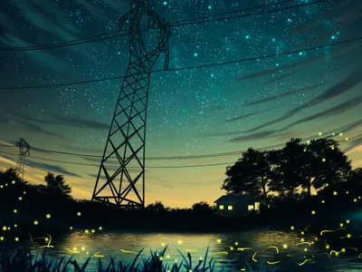 House Firefly Bug Starry Sky Space Wallpaper 4K 2000x1500 House, Firefly, Bug, Starry, Sky, Lake, Anime, Original, Desktop, Brown, Gray, Landscape, Full HD
