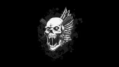 Dark Themed Detailed Skull Open Black/Dark Wallpaper 4K 1920x1080 Hd, Desktop, Wallpaper, Featuring, A, Dark-themed, Detailed, Skull, Open, Mouth, Wing-like, Feathers, White, Gray, Ultrawide, Full HD