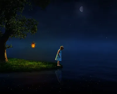 Fantasy Girl Lakeside Night Starry Space Wallpaper 4K 1800x1440 A, Fantasy, Hd, Desktop, Wallpaper, Showing, Girl, Lakeside, Night, Under, Starry, Sky, Purple, Square