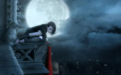 Dreamy Mysterious Wallpaper Space Wallpaper 4K 1680x1050 A, Mysterious, Vampire, Perched, On, Gothic, Rooftop, Under, Full, Moon, Amidst, Swirling, White, Ultrawide