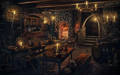 Gothic Dark Room Illuminated Black/Dark Wallpaper 4K 1920x1200 Gothic, Dark, Room, Illuminated, By, Flickering, Candles, Featuring, Rustic, Stone, Walls, Wooden, Purple, Brown, Blue, Ultrawide, Full HD