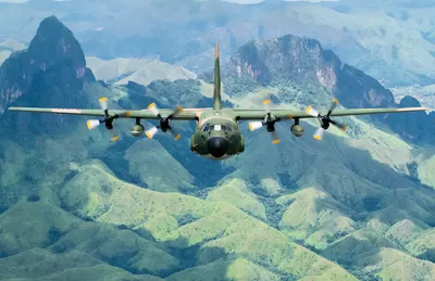 Sleek Lockheed Wallpaper Nature Wallpaper 4K 1980x1283 A, Lockheed, C-130, Hercules, Military, Aircraft, Soars, Over, Lush, Green, Mountains, Captured, Gray, Ultrawide, Full HD