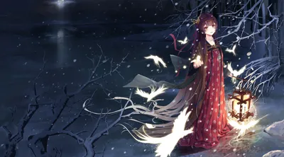 Vibrant Anime Wallpaper Nature Wallpaper 4K 3000x1667 Anime, Girl, In, A, Winter, Night, Scene, Holding, Lantern, Amidst, Snowfall, Surrounded, White, Brown, Ultrawide, QHD
