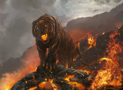 Fiery Fantasy Fierce Tiger Glowing Animals Wallpaper 4K 2000x1463 A, Fiery, Fantasy, Scene, Featuring, Fierce, Tiger, Glowing, Eyes, Standing, Amidst, Volcanic, Gray, Landscape, Full HD