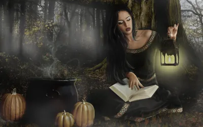Bright Mystical Wallpaper Fantasy Wallpaper 4K 1680x1050 A, Mystical, Woman, In, Dark, Dress, Sits, Forest, Holding, Lantern, Reading, Book, Gray, Brown, Ultrawide