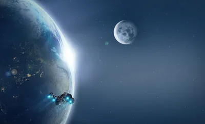 Sci Spaceship Gliding Wallpaper 4K, Space category