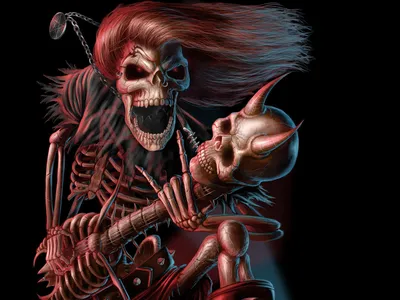 Dark Themed Dramatic Black/Dark Wallpaper 4K 1600x1200 Dark-themed, Hd, Pc, Desktop, Wallpaper, Featuring, A, Dramatic, Skeleton, Holding, Skull, Horns, Black, Brown, Landscape