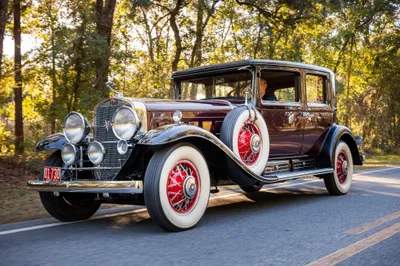 Crisp Classic Wallpaper Nature Wallpaper 4K 4096x2730 A, Classic, Cadillac, V16, Sedan, With, White-wall, Tires, Parked, Tree-lined, Road, Presented, Gray, Ultrawide, 4k