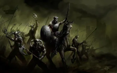Radiant Dark Wallpaper Black/Dark Wallpaper 4K 1920x1200 Dark, Fantasy, Scene, Depicting, Armored, Warriors, And, A, Mounted, Knight, Emerging, Shadows, Brown, Gray, Ultrawide, Full HD