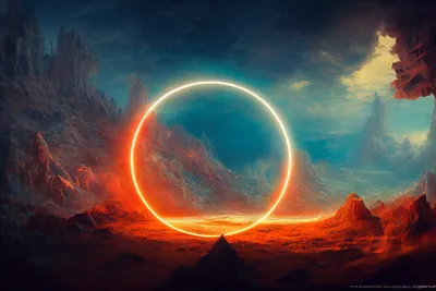 Golden Dark Wallpaper Nature Wallpaper 4K 2304x1536 Dark, Concept, Art, Of, A, Glowing, Circular, Portal, Set, Mysterious, Rocky, Landscape, Red, Gray, Full HD