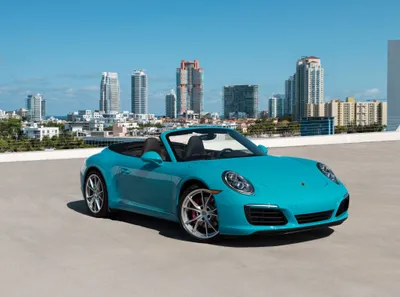 Turquoise Carrera Convertible Rooftop Cars Wallpaper 4K 4096x3045 A, Turquoise, Porsche, 911, Carrera, Convertible, Parked, On, Rooftop, City, Skyline, Captured, Gray, Landscape, 4k