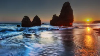 Radiant Serene Wallpaper Nature Wallpaper 4K 3840x2160 Stunning, Hd, Desktop, Wallpaper, Featuring, A, Serene, Beach, Sunset, Silhouetted, Rock, Formations, Gray, Ultrawide, 4k