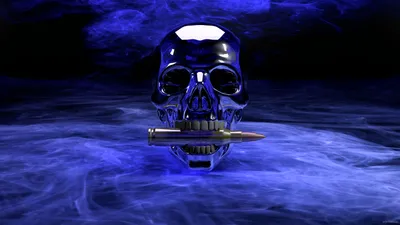 Dark Blue Skull Enveloped Smoke Black/Dark Wallpaper 4K 3200x1800 Hd, Desktop, Wallpaper, Featuring, A, Dark, Blue, Skull, Enveloped, Smoke, Gripping, Bullet, Brown, White, Ultrawide, QHD