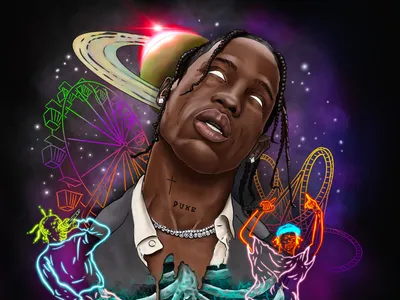 Travis Scott Glowing Cars Wallpaper 4K 2560x1920 Hd, Desktop, Wallpaper, Featuring, Travis, Scott, With, Glowing, Eyes, Set, Against, Cosmic, Black, Landscape, QHD