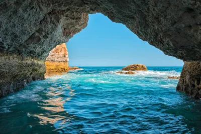 Calm Ocean Wallpaper Nature Wallpaper 4K 4500x3000 Hd, Desktop, Wallpaper, Of, A, Stunning, Ocean, View, Through, Natural, Sea, Cave, Pink, Gray, Yellow, Landscape, 4k