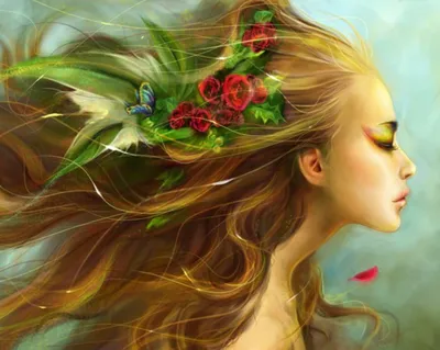 Serene Fantasy Depiction Woman Animals Wallpaper 4K 2000x1598 A, Serene, Fantasy, Depiction, Of, Woman, With, Flowing, Hair, Adorned, Flowers, Butterfly, Gray, White, Square, Full HD