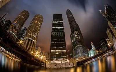 Vibrant Fisheye Wallpaper Animals Wallpaper 4K 2560x1600 Fisheye, View, Of, A, Skyscraper, In, Chicago, Illinois, Gray, Ultrawide, QHD