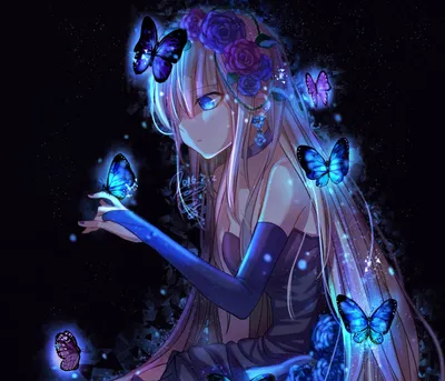 Anime Girl Long Fantasy Wallpaper 4K 3000x2576 Anime, Girl, With, Long, Hair, And, Blue, Eyes, Surrounded, Glowing, Butterflies, Holding, Gray, Square, QHD