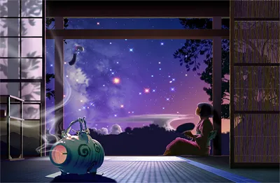 Calm Anime Wallpaper Space Wallpaper 4K 1650x1080 An, Anime-styled, Hd, Desktop, Wallpaper, Featuring, A, Serene, Scene, Person, Kimono, Gazing, White, Brown, Ultrawide