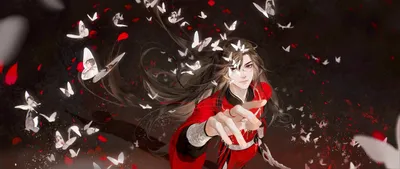 Hua Cheng Tian Abstract Wallpaper 4K 5120x2160 Hua, Cheng, From, Tian, Guan, Ci, Fu, Surrounded, Glowing, White, Butterflies, Red, Gray, Ultrawide, 4k